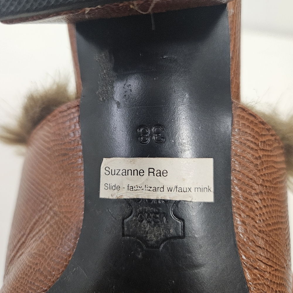 Suzanne Rae Faux Lizard With Faux Mink Lining Mules Slides 7.5 Brown Block Heel - Picture 9 of 11
